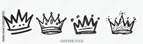 Hand-drawn crowns vector set for majestic design projects, perfect for royalty themes and branding