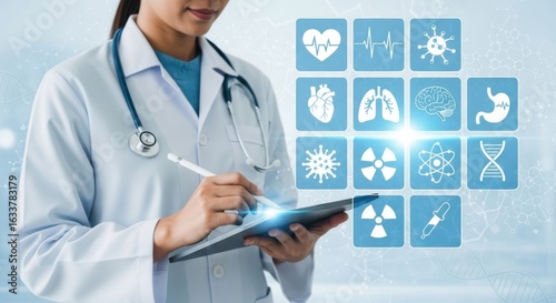 Wallpaper Mural Doctor using a tablet with medical icons Torontodigital.ca