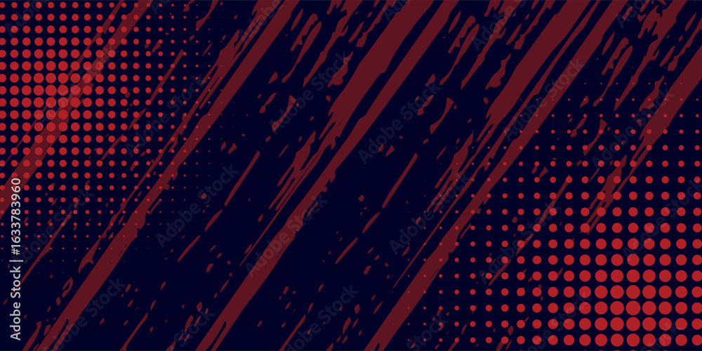 Fototapeta premium Halftone dots red and blue color pattern gradient grunge texture background. Dot pop art comic sport style vector illustration. grunge vector dots
