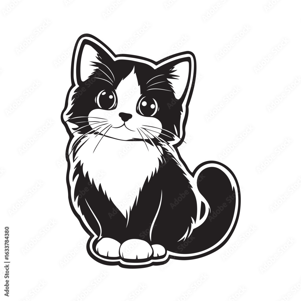 Fototapeta premium Cute cat silhouette, cat silhouette vector, Vector illustration, Silhouette of a cute cat vector illustration, coloring page line art vector, black cat vector, black cat vector illustration