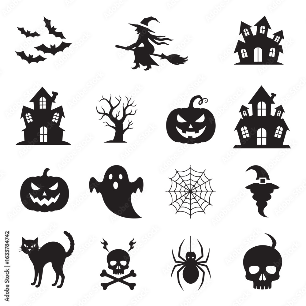 Fototapeta premium Vector art of halloween icons and symbols isolated on white background