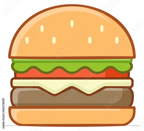 Simple cartoon hamburger illustration with lettuce and cheese