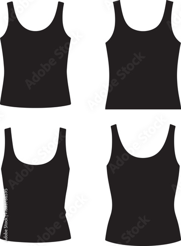 Four black tank top silhouettes on a white background silhouette