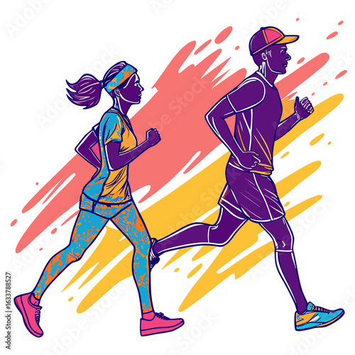 one  girls and one man  running