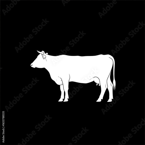 White cow silhouette on black background