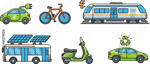 Eco friendly transportation vehicles illustration