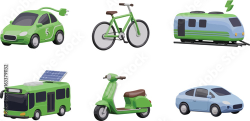 Ecofriendly transportation vehicles illustration