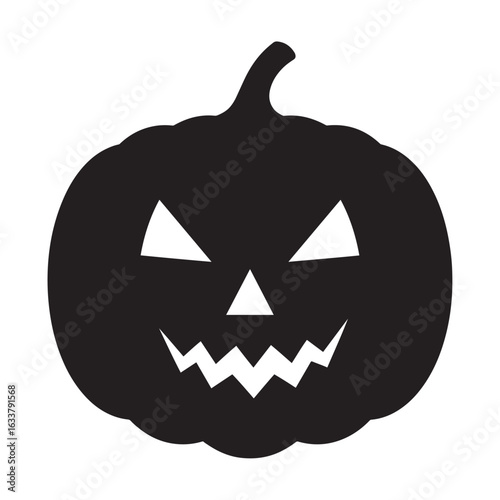 Vector art of black silhouette of a scary carved pumpkin jack o lantern isolated on white background