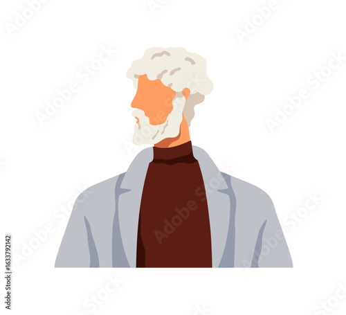 Senior old aged man profile. Elderly male face with beard, side view, modern ...