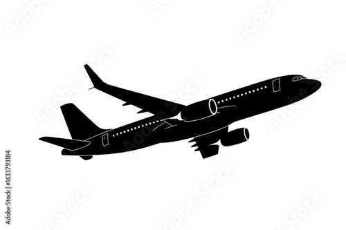 Black airplane in flight aircraft travel