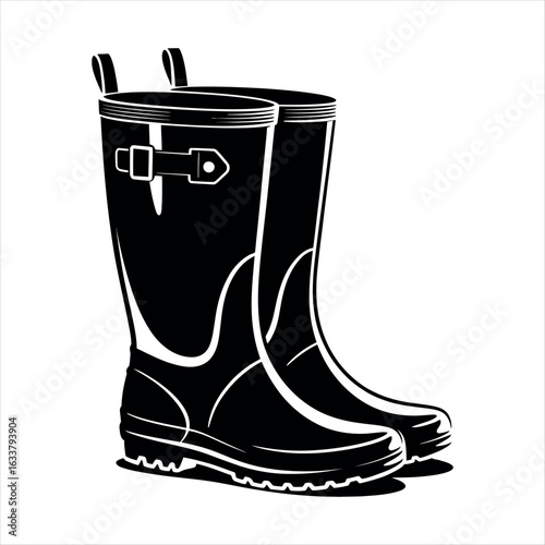 Black rubber boots with straps wellington boots rain boots