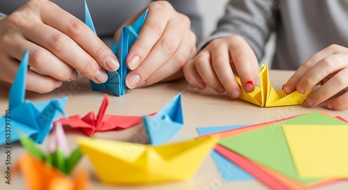 Creative family time crafting colorful origami with paper folding techniques and parent involvement