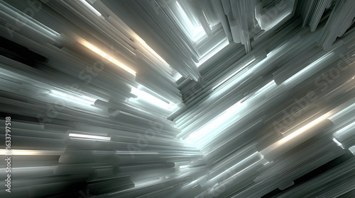 Abstract background with metallic tubes or bars converging toward a vanishing point.