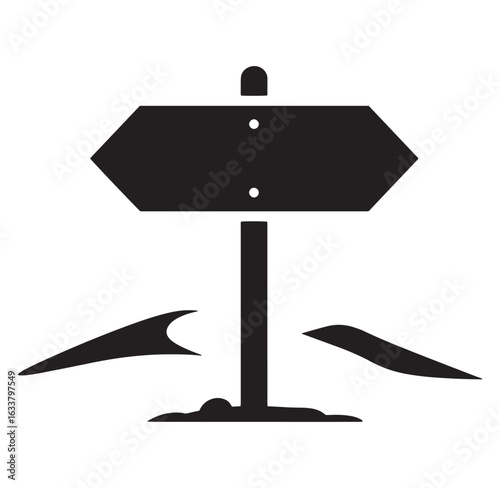 Simple black and white signpost icon isolated on white background for direction and guidance