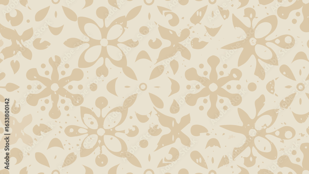 Beige floral pattern with symmetrical shapes and small dots creating a vintage wallpaper design look Beige floral pattern with symmetrical shapes and small dots creating a vintage wallpaper design look