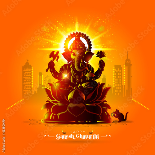 Happy Ganesh Chaturthi Holiday. Vector illustration of Lord Ganpati Ganesha puja.