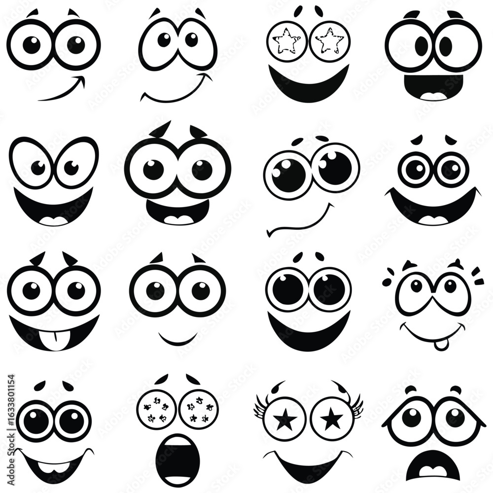 Fototapeta premium Cute Cartoon Face Expressions – Stock Illustration for Creators