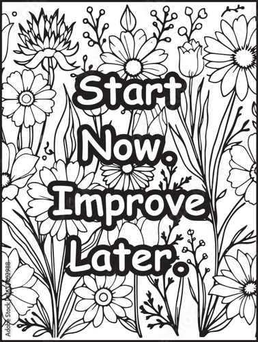Motivational quote coloring page: Printable floral pattern to color: Affirmation words for kids and adults