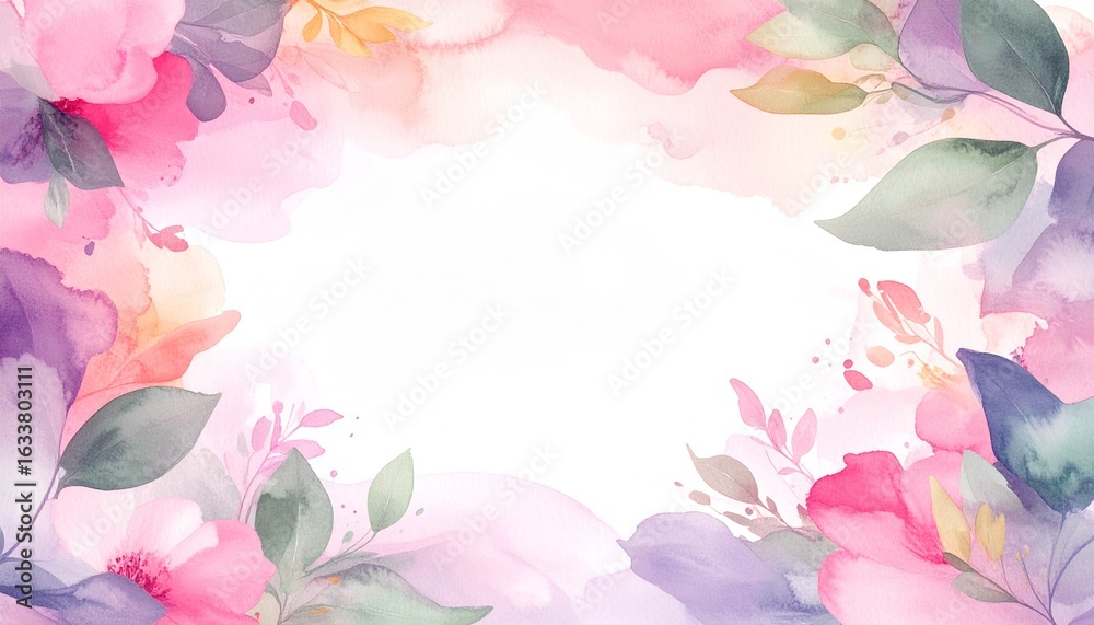 Obraz premium ピンク色系の水彩画の花 中央はコピースペース 生成Aiイラスト