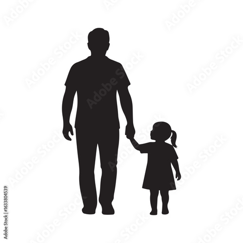 Father and daughter walking hand in hand silhouette