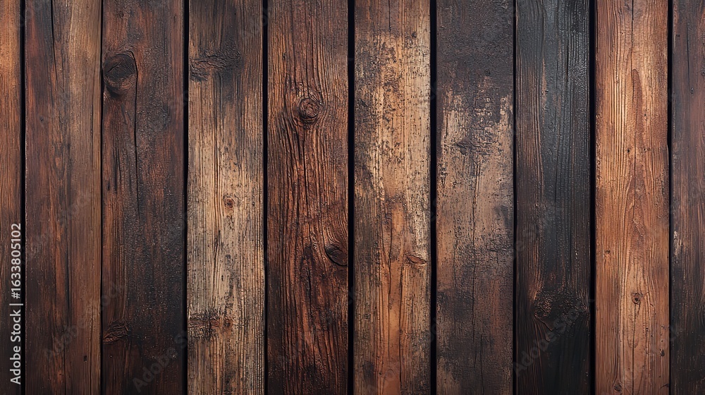 Naklejka premium A weathered wood wall telling tales of time and nature showing strength and resilience with dramatic dark shadows and
