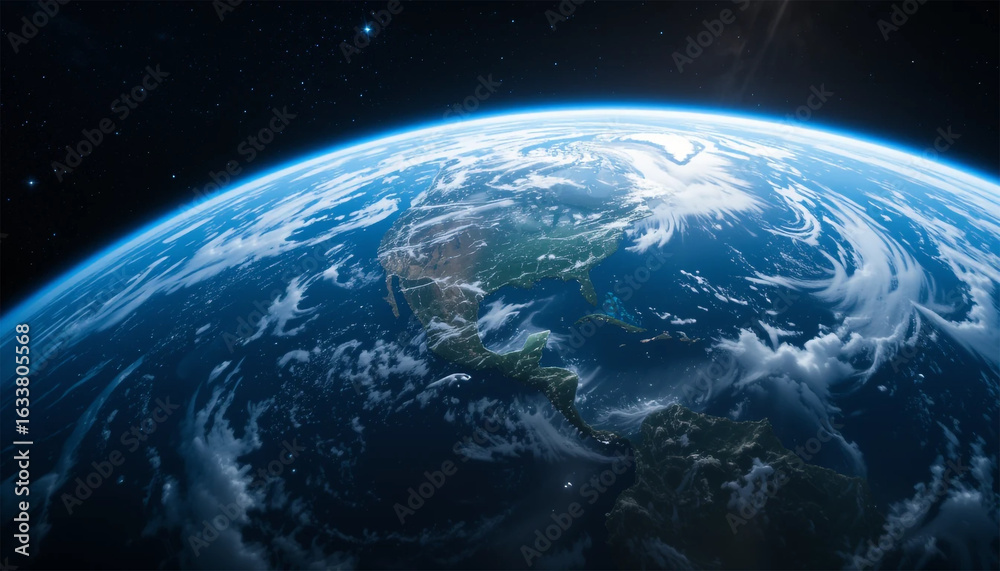 Fototapeta premium Planet Earth from Space with Sun and Clouds