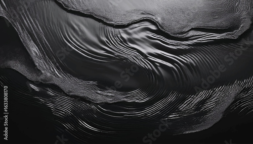 Water black surface abstract background. Waves and ripples texture of cosmetic aqua moisturizer with bubbles. Abstract image with beautiful highlights for your creative design or stylish illustrations