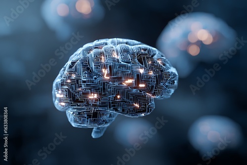 Explore the intricate digital circuitry of a futuristic brain, symbolizing innovation, artificial intelligence, and advanced thinking with glowing connections