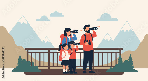 Family Enjoying Scenic Mountain Views Together Using Binoculars On Vacation Trip