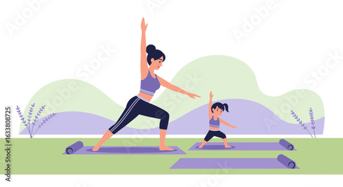 Family Fitness Fun Mother And Daughter Enjoying Yoga Outdoors Together