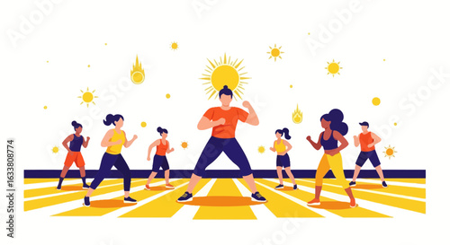 Enthusiastic Group Fitness Training With Instructor For Health And Wellness