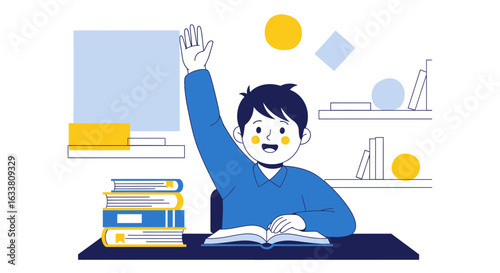 Enthusiastic Student Eagerly Raising Hand During Lesson In School Classroom