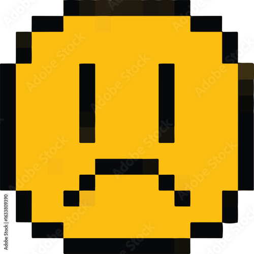 Retro 8-bit sad face icon pixel style vector 