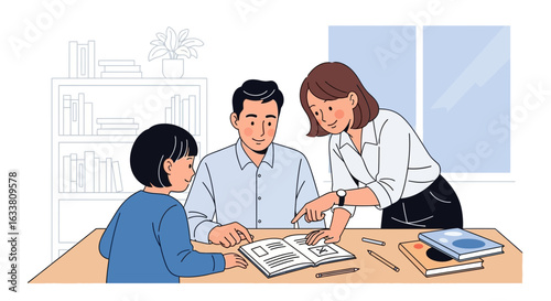 Family Studying Together For Educational Success And Academic Achievement Illustration