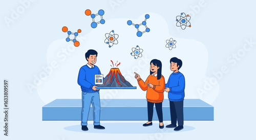 Educational Volcanic Model Presentation Science Experiment Illustration for Young Students