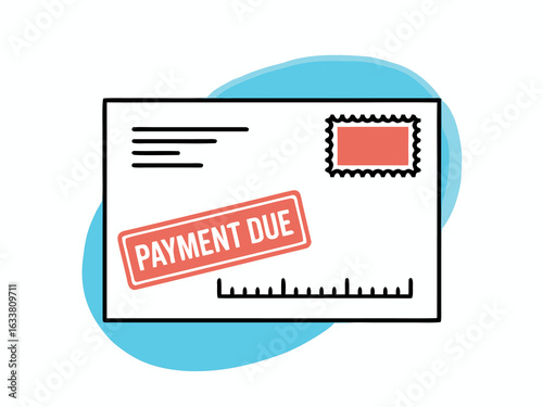 Envelope with Payment Due Stamp and Postage Stamp mail letter