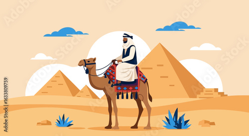 Egyptian Desert Adventure An Arab Riding a Camel Through the Sahara