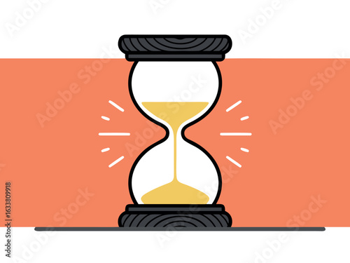 Hourglass with Yellow Sand Flowing Against Orange Background time clock