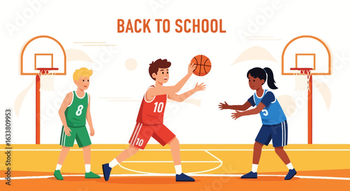 Enthusiastic Students Enjoying Basketball Practice Session At School Together