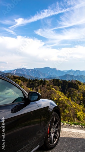 Scenic mountain view from car window