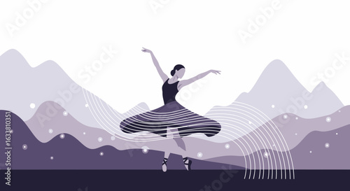 Elegant Ballerina Performing on a Minimalist Landscape in Shades of Purple