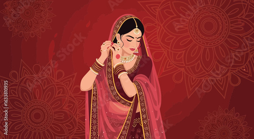 Elegant Indian Bride Preparing for Her Wedding Day with Traditional Jewelry