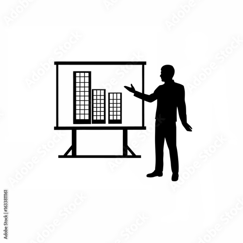 Professional explaining urban planning skyline setback guidelines with city silhouette