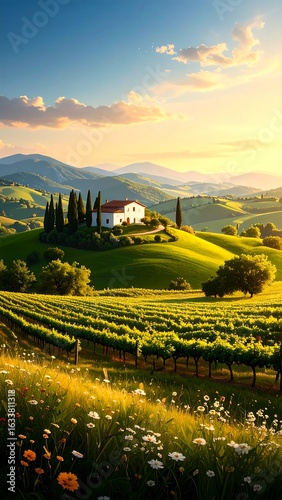 Scenic Tuscan countryside at sunset
