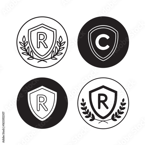 Copyright, registered and trademark symbol. intellectual property icon set. transparent png and vector illustration.