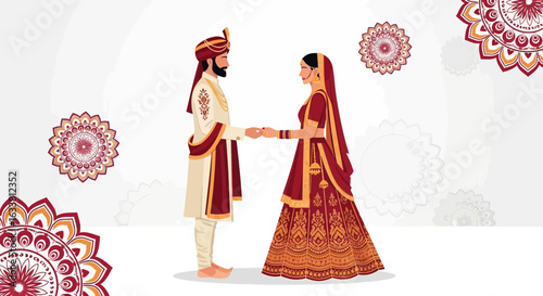 Elegant Wedding Ceremony With Bride And Groom In Traditional Indian Attire
