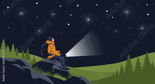 Evening Stargazer Contemplating The Universe Above From A Rocky Mountain Ledge