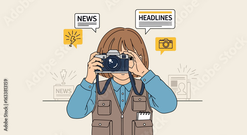 Female Photographer Capturing Headlines In The Press Industry And Media Sector