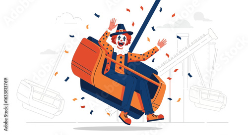 Excited Clown Enjoying Fun Fair Ride Thrills In A Festive Atmosphere