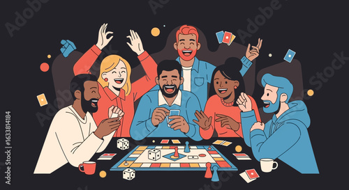 Excited Friends Gathered Playing Board Game and Card Game In Evening